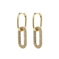 Boucles d'oreilles élégantes à maillons dorés avec cristaux sur pendentifs ovales - Ovale / Blanc