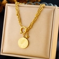 Vintage gold layered necklace featuring a coin pendant and star charm on satin gift box - Coin Star Double Layer Cuban Necklace (N3128)