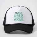 Cappellino trucker regolabile bianco e nero con ricamo verde Save Water Drink Margs - Nero & Bianco