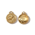 Detail of matte 18k gold Aquarius pendant with brushed texture and zodiac symbol engraving - Aquarius