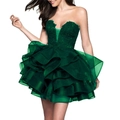 Kurzes smaragdgrünes Cocktailkleid mit Spitzenoberteil und gestuftem Organza-Rock - US Größe 2 (S) / Dunkelgrün