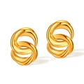 Minimalist twisted double-loop gold plated earrings with a high-polish metallic finish - Intertwined Double Ring Style (GE910)