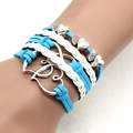 Blue and white braided leather multilayer bracelet with silver heart and infinity charms - Sky Blue Heart Braided Bracelet