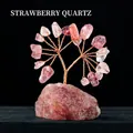 Handmade strawberry quartz money tree with copper wire and raw crystal base - Strawberry Quartz Raw Stone Base Tree