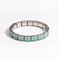 Close-up of stainless steel modular bracelet featuring floral enamel painted charms - Light Blue Sunflower Style (款式3)