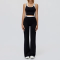 Women's black and white contrast ribbed yoga set with crop top and flared leggings - S / Top And Bottom (Tank Top + Flared Leggings Style) / Premium Black