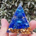 Crystal resin pyramid variant with blue gravel stones and gold foil flakes detail - 8cm / 30 Lapis Hexagram