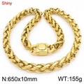 10mm vergoldete Wheat-Gliederkette für Herren mit Sicherheitsverschluss 650mm Länge - Weizen Geflochten / 65cm (10mm breit) / Gold
