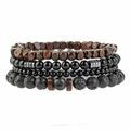 Ensemble de bracelets multicouches pour hommes avec œil de tigre et pierre de lave - Ensemble 4 Pièces Bois Carré