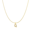Golden letter Q pendant necklace with sparkling pavé crystals on a sleek snake chain - Letter Q