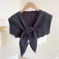 Dark grey hollow knit shawl with diamond crochet pattern on a wooden hanger - One Size / Purple