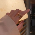Minimalist adjustable gold titanium steel multi-row ring with bead details on finger - KTG030J-Multi-Layer Beaded Embellished Style