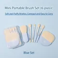 Tragbares 6-teiliges blaues Make-up-Pinselset mit weichen Borsten und Etui - Blau