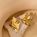 Chic 18K gold-plated titanium steel earrings with irregular wrinkled geometric design - Wavy Square Hammered Studs