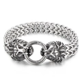 Men's punk style stainless steel bracelet with double lion heads and thick woven chain - Steel Color (KB139268-K)