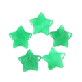 Top-down view of five polished green natural stone stars arranged in a circle on white - Malay Jade