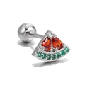 Watermelon stud earring with red and green cubic zirconia in polished stainless steel - Silver Watermelon