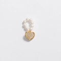 Close-up of pearl hoop earring with a sparkling gold heart-shaped gemstone pendant - Pendant-White Zircon Heart