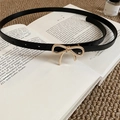 Ceinture fine en cuir noir pour femme avec boucle dorée en nœud sur un livre - 105# Boucle de nœud en or noir