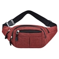 Versatile dark red crossbody waist bag with adjustable strap and multiple zipper pockets - Red