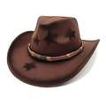 Cappello da cowboy marrone in feltro di lana con stelle e fibbia a teschio - M(56-58cm) / caffè