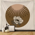 Detail of bohemian tapestry with sun and flower illustration on textured wall decor - Mld (38) Sun & Anemone / 73X95CM / Brushed Fabric