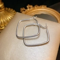 Polished silver square hoop earrings for women with minimalist geometric ring design - E4856 Silver Polished Square Hoops