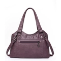 Borsa tote minimalista in morbida ecopelle viola scuro con tasca frontale a zip - Viola
