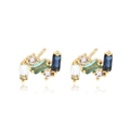 18k gold stud earrings with colorful zircon butterfly stones in blue and clear - Gold Multicolor Zirconia Style (E2531)