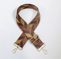 Adjustable wide woven bag strap with brown, yellow and blue chevron geometric pattern - No. 537-1