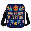 Dark blue crossbody bag with Dia de Los Muertos Mexican skull and floral 3D print - Style 1