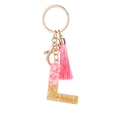 Pink resin letter L keychain with gold foil flakes and matching pink tassel accessory - Pink Gold Foil L