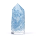 Handmade hexagonal resin crystal point with light blue natural stone chips for home decor - Aquamarine