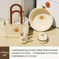 Cartoon swan pattern bath set in cream and brown with hand basket and soap box - Large Cup + 32cm Basin + Soap Box + Basket