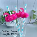 Pink flamingo honeycomb decorative paper straw with blue and white stripes, 19.7cm length - Blue Flamingo