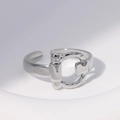 Adjustable silver titanium steel ring featuring a textured horseshoe D-shape buckle design - Silver Buckle Geometric Style (JR014)