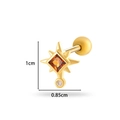 Gold star stud earring with orange zircon center and clear crystal drop - Starburst (0186-4# Gold) / Gold