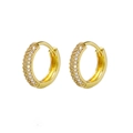 Elegant gold hoop earrings with three rows of micro-paved white cubic zirconia stones - Gold Pave Zirconia Hoop (W80249-GG)