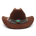 Chapeau de cowboy marron en feutre de laine avec pierre turquoise et perles ethniques - M (56-58cm) / Marron