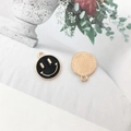 Golden round alloy smile pendant with black enamel finish for DIY jewelry crafting - Smiley Face