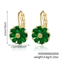 Elegant gold flower earrings with teardrop green cubic zirconia stones for women - Gold with Green Flower