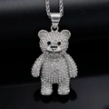 Silver bear pendant necklace with sparkling rhinestones in a hip-hop luxury style - Stainless Steel/White Zircon / Steel Color Pendant (Without Chain)