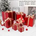 7-piece matte red Christmas gift box set with gold ribbons for festive shop display - 7Pcs Matte Red Gift Box Set