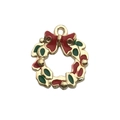 Ciondolo ghirlanda di Natale in lega dorata con smalto rosso e verde per gioielli fai-da-te - Ghirlanda di Natale (14192) / 1 Pezzo (15x17mm) / Multicolore / 0.34