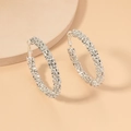 Chic silver hoop earrings for women featuring full pave crystal rhinestones on a round base - White Gold Tone