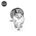 Silver G23 titanium labret stud featuring a 4.1mm pear-cut clear zircon stone - 1.2x8mm / White Zircon