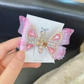 Elegant pink butterfly hair clip with moving tassel and sparkling rhinestones - Pink Wing Hair Clip (F0004) / Pink