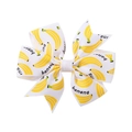 Cute white grosgrain hair bow for kids with vibrant yellow banana prints and text - White Banana