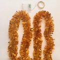 Golden Christmas tinsel garland with LED fairy lights and battery control box - S213 (Yellow Tinsel)