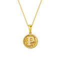 Golden round titanium steel necklace with white enamel letter P and beaded edge texture - Letter P (S-P173-P)